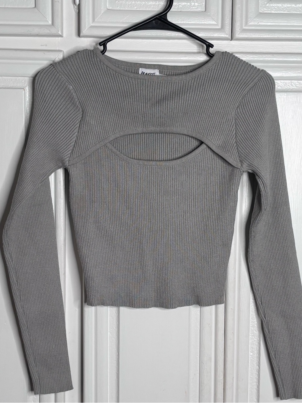 Princess Polly Grey Ribbed Long-Sleeve Cutout Top